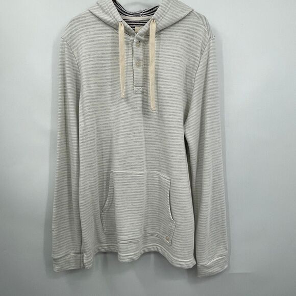 Marine Layer Gray White Striped Drawstring Montecito Beach Hoodie Size Large - Picture 1 of 10
